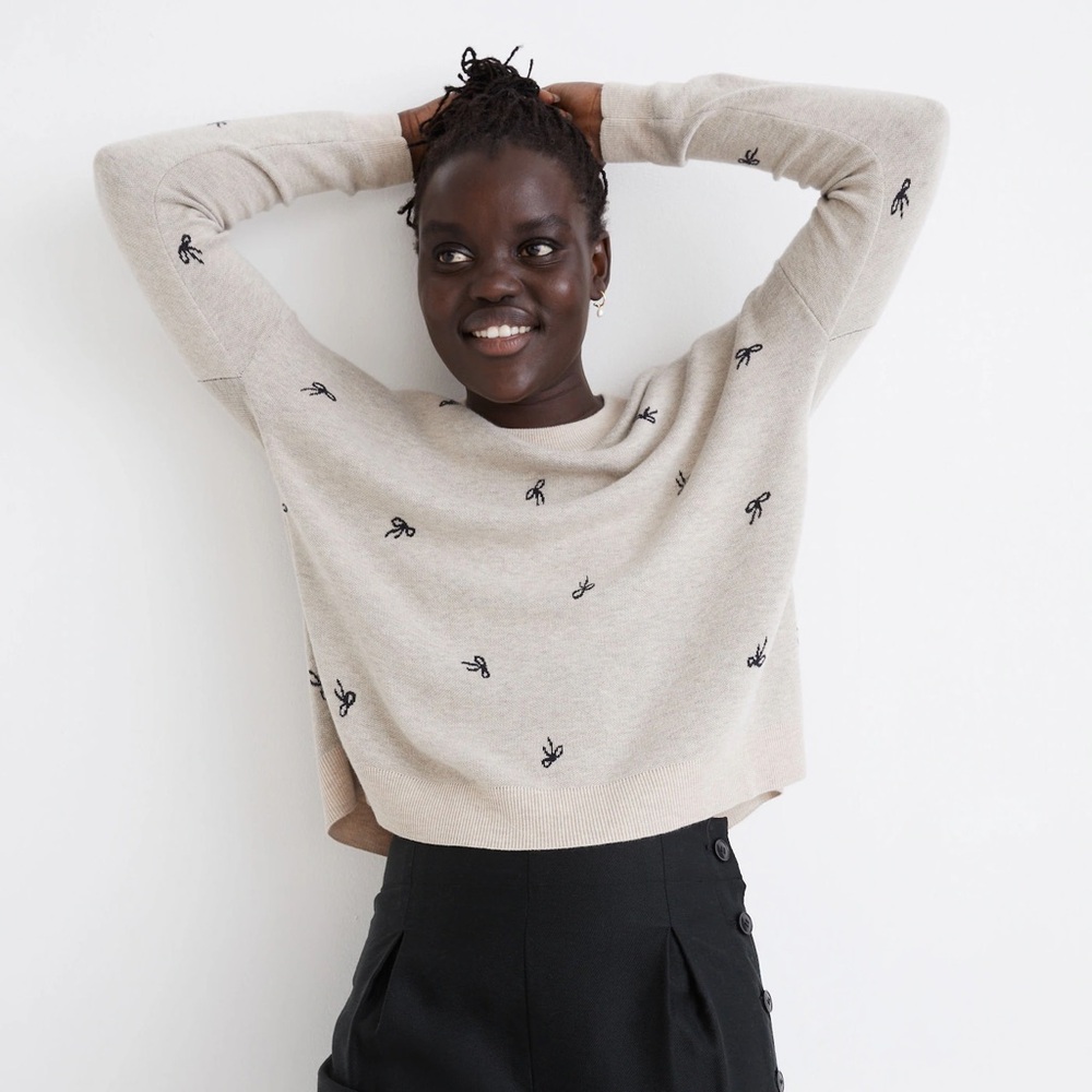Madewell Bow Jacquard Pullover Sweater - Medium